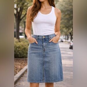 Madewell Straight Pencil Skirt Knee Length Front Slit Blue Denim Women's Size 30